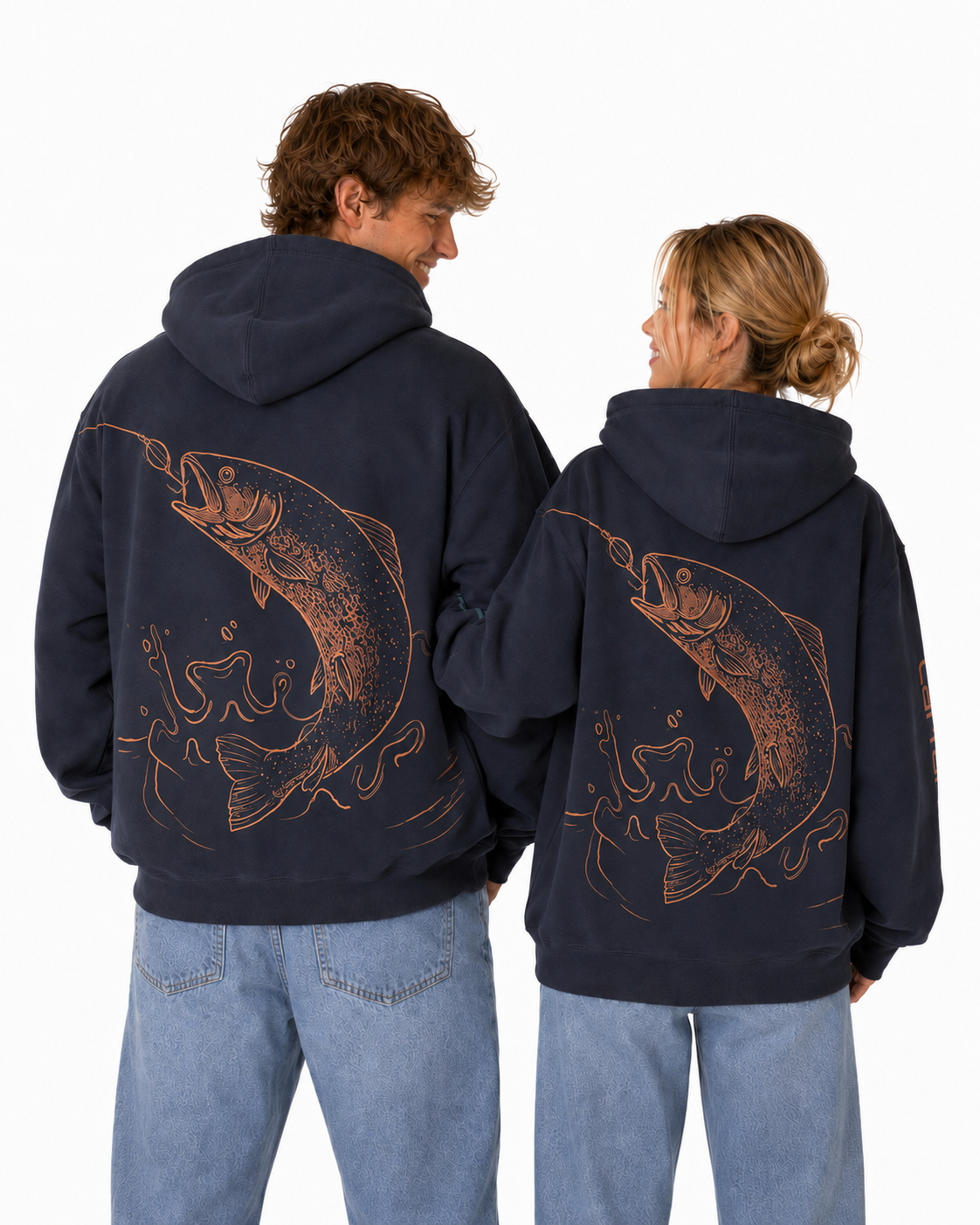 Trout Rise Hoodie in Navy, back view