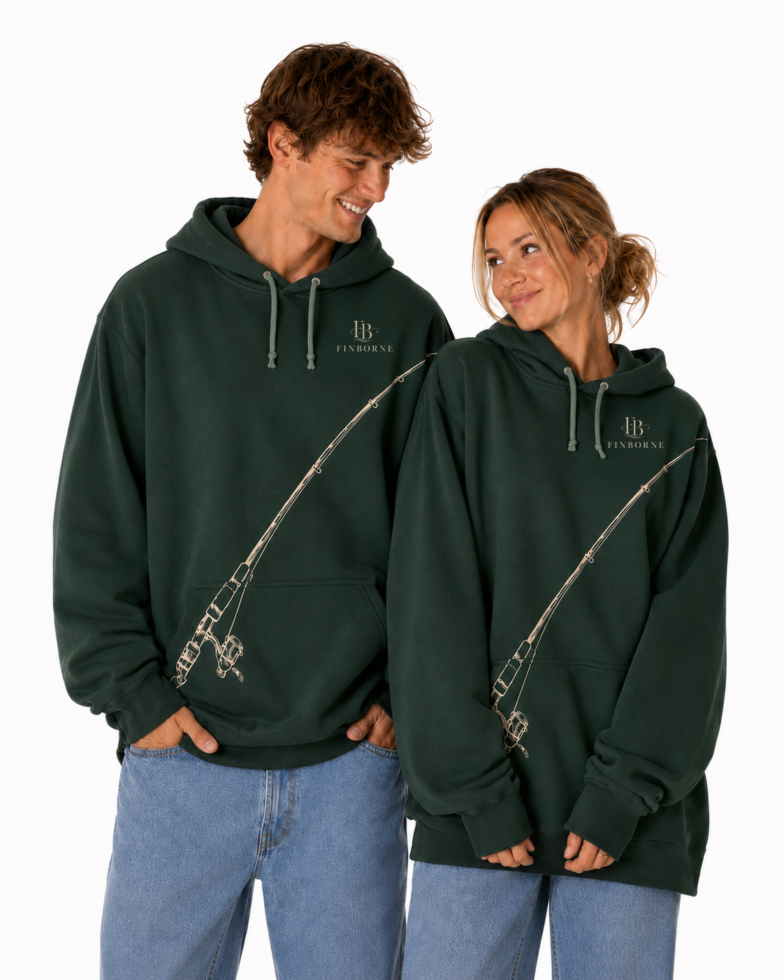 Trout Rise Hoodie in Forest Green, front view