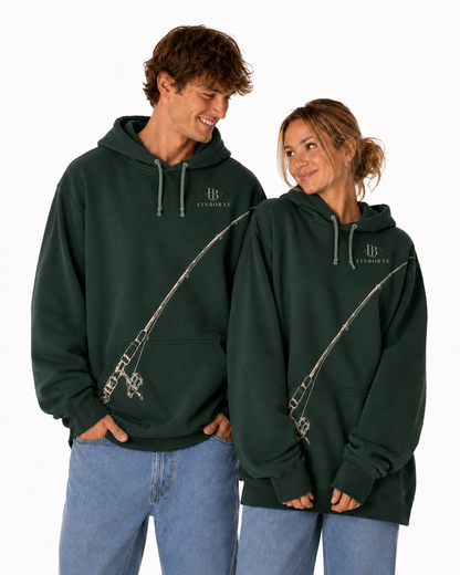 Trout Rise Hoodie in Forest Green, front view