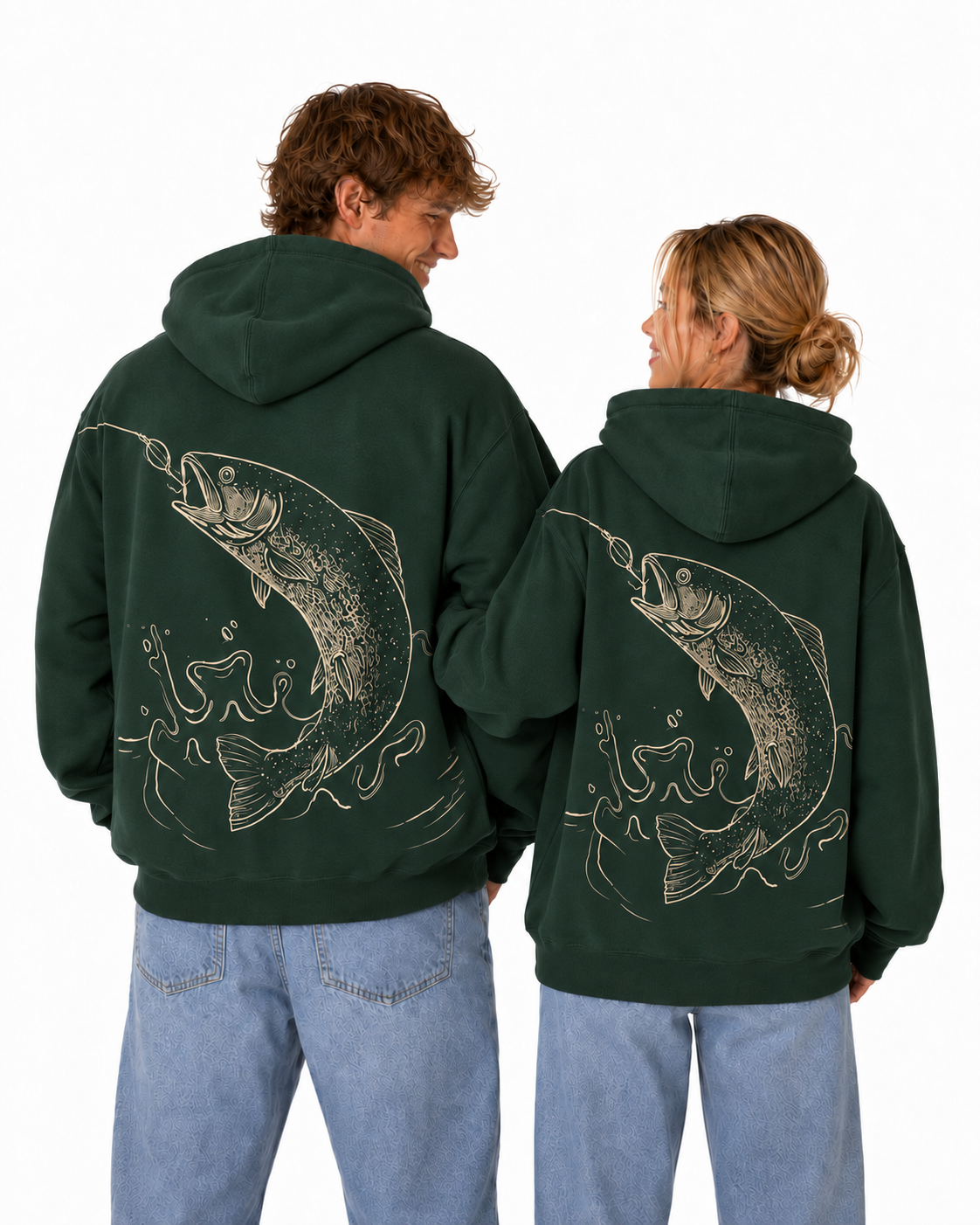 Trout Rise Hoodie in Forest Green, back view